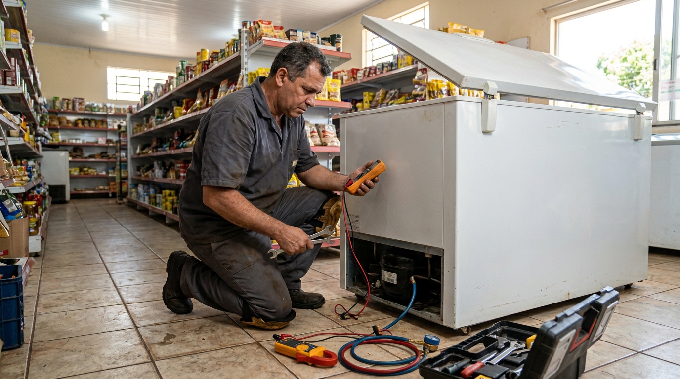Troca de termostato de freezer em atendimento em Sorocaba‑SP